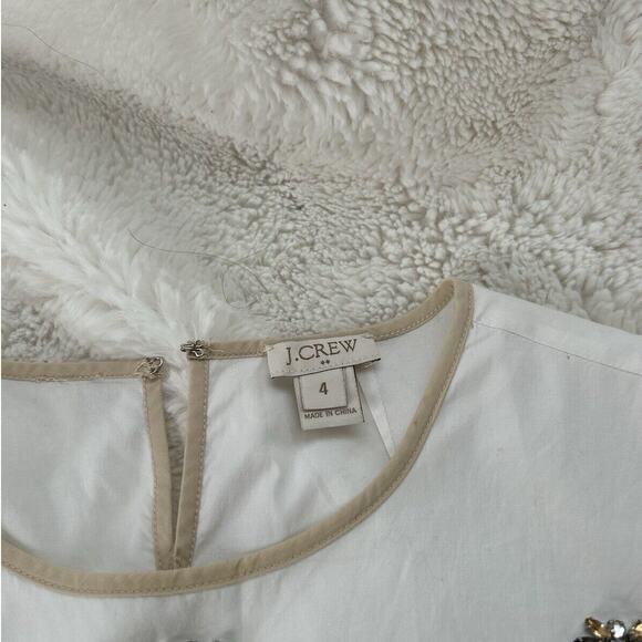 J Crew Factory Women 4 Tank Top White Beaded Jeweled Front‎ Sleeveless Blouse - Picture 2 of 4